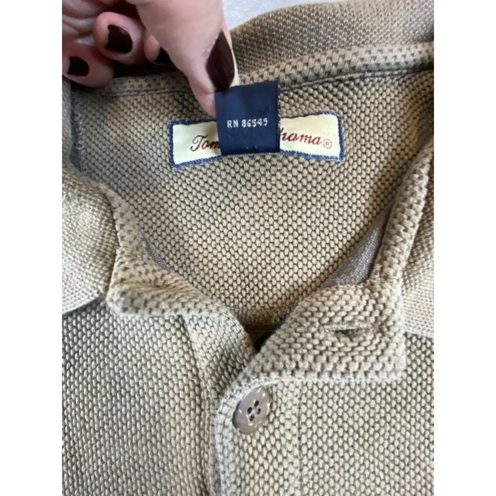 Tommy Bahama Polo Shirt Mens Large Brown Golf 70% silk 30% Cotton‎ Pique Knit